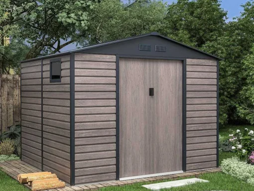 Abrigo De Jardim Metal Aco Galvanizado Efeito Madeira Cinza 7,17 M - Adelmo