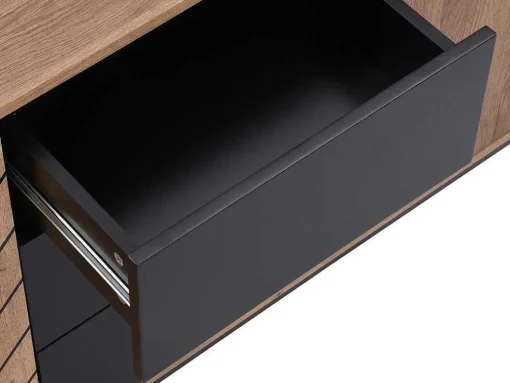 Aparador 3 Portas E 3 Gavetas Em Mdf Cor Natural E Preto - Caratana