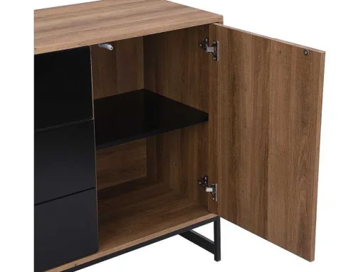 Aparador 3 Portas E 3 Gavetas Em Mdf Cor Natural E Preto - Caratana