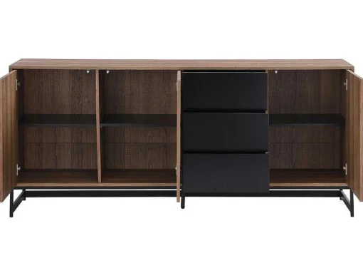 Aparador 3 Portas E 3 Gavetas Em Mdf Cor Natural E Preto - Caratana