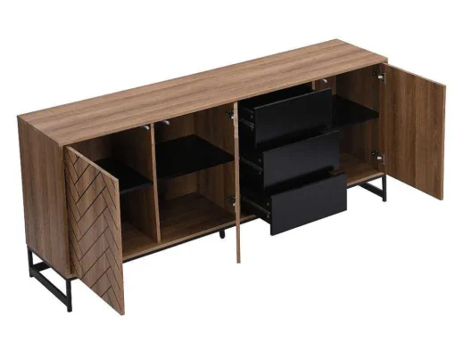 Aparador 3 Portas E 3 Gavetas Em Mdf Cor Natural E Preto - Caratana