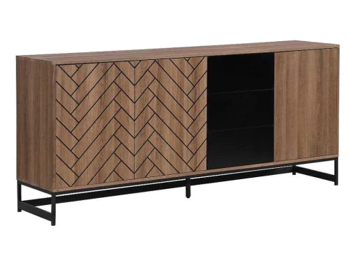 Aparador 3 Portas E 3 Gavetas Em Mdf Cor Natural E Preto - Caratana