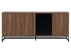 Aparador 3 Portas E 3 Gavetas Em Mdf Cor Natural E Preto - Caratana