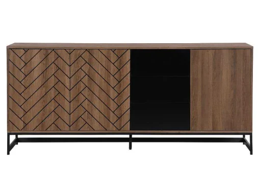 Aparador 3 Portas E 3 Gavetas Em Mdf Cor Natural E Preto - Caratana