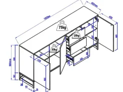 Aparador 3 Portas E 3 Gavetas Em Mdf Cor Natural E Preto - Caratana