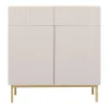 Aparador Alto Com 2 Portas E 2 Gavetas Em Mdf E Aco, Bege E Dourado - Evilana