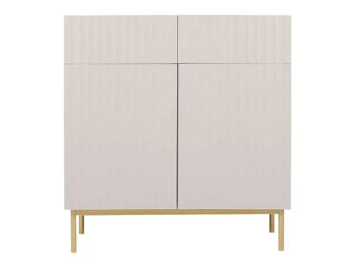 Aparador Alto Com 2 Portas E 2 Gavetas Em Mdf E Aco, Bege E Dourado - Evilana