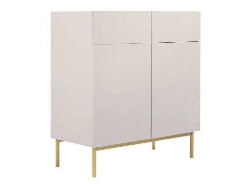 Aparador Alto Com 2 Portas E 2 Gavetas Em Mdf E Aco, Bege E Dourado - Evilana