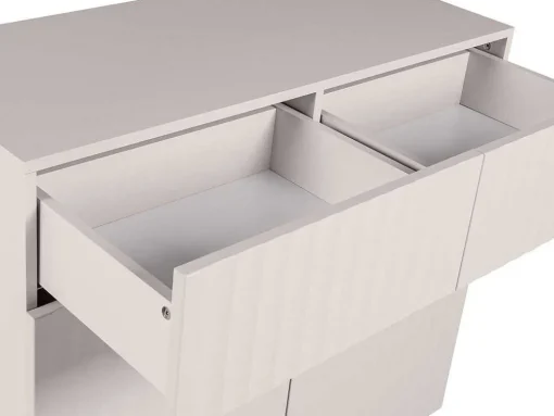 Aparador Alto Com 2 Portas E 2 Gavetas Em Mdf E Aco, Bege E Dourado - Evilana