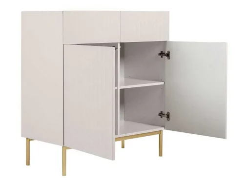 Aparador Alto Com 2 Portas E 2 Gavetas Em Mdf E Aco, Bege E Dourado - Evilana