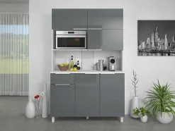 Aparador De Cozinha, 6 Portas, 1 Gaveta E 1 Nicho Cinza Brilhante - Trattoria