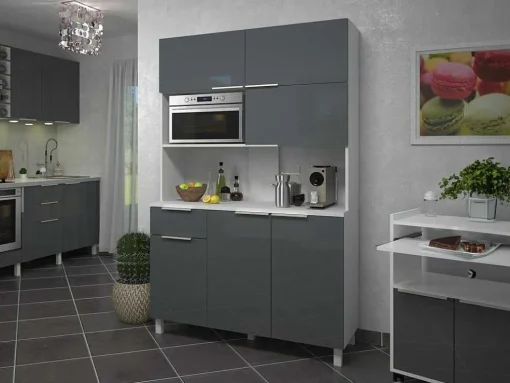 Aparador De Cozinha, 6 Portas, 1 Gaveta E 1 Nicho Cinza Brilhante - Trattoria
