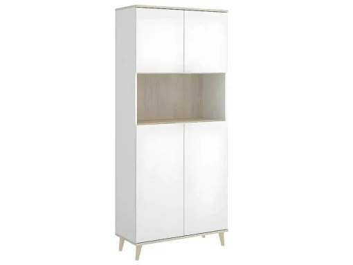 Aparador De Cozinha Com 4 Portas E 1 Nicho Cor Branco E Carvalho - Wajdi