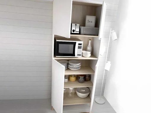 Aparador De Cozinha Com 4 Portas E 1 Nicho Cor Branco E Carvalho - Wajdi