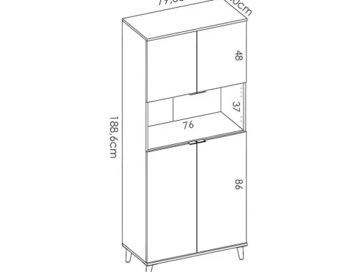 Aparador De Cozinha Com 4 Portas E 1 Nicho Cor Branco E Carvalho - Wajdi