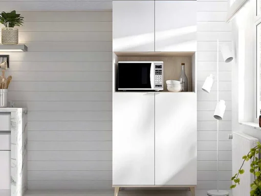 Aparador De Cozinha Com 4 Portas E 1 Nicho Cor Branco E Carvalho - Wajdi