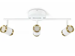 Aplique De Casa De Banho Com Leds Aluminio, 3 Focos, L45 Cm Branco E Dourado - Ashford