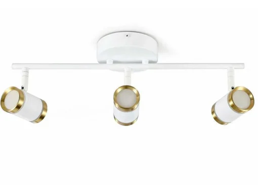 Aplique De Casa De Banho Com Leds Aluminio, 3 Focos, L45 Cm Branco E Dourado - Ashford