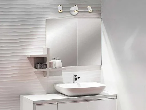 Aplique De Casa De Banho Com Leds Aluminio, 3 Focos, L45 Cm Branco E Dourado - Ashford