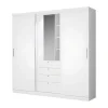 Armário Com Portas Deslizantes Espelho E Gavetas C.240Cm Branco - Bodil