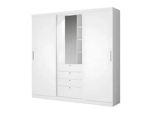 Armário Com Portas Deslizantes Espelho E Gavetas C.240Cm Branco - Bodil