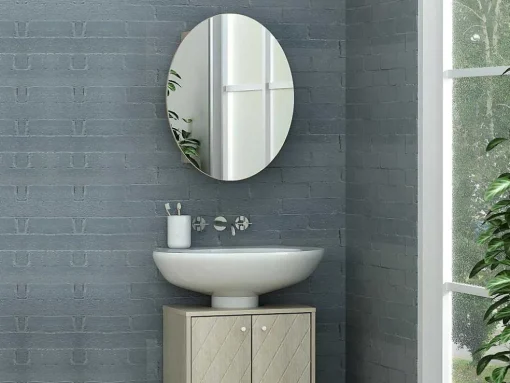 Armário De Parede Oval Para Casa De Banho Com Espelho Cor Carvalho - Ruri