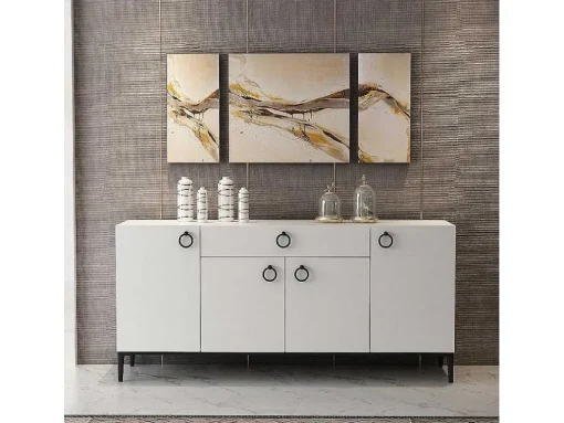 Armário Multiusos Gloria, Branco, Preto, 160X42X75 Cm, Epikasa