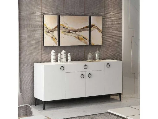 Armário Multiusos Gloria, Branco, Preto, 160X42X75 Cm, Epikasa