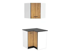 Armários De Canto De Cozinha, 1 Móvel Baixo E 1 Móvel Alto, 2 Portas Cor Natural E Preto - Trattoria