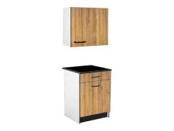 Armários De Cozinha, 1 Móvel Baixo E 1 Móvel Alto, 2 Portas E 1 Gaveta Cor Natural E Preto - Trattoria