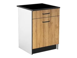 Armários De Cozinha, 1 Móvel Baixo E 1 Móvel Alto, 2 Portas E 1 Gaveta Cor Natural E Preto - Trattoria