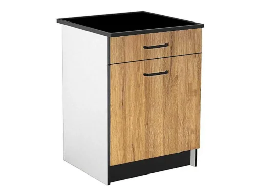 Armários De Cozinha, 1 Móvel Baixo E 1 Móvel Alto, 2 Portas E 1 Gaveta Cor Natural E Preto - Trattoria
