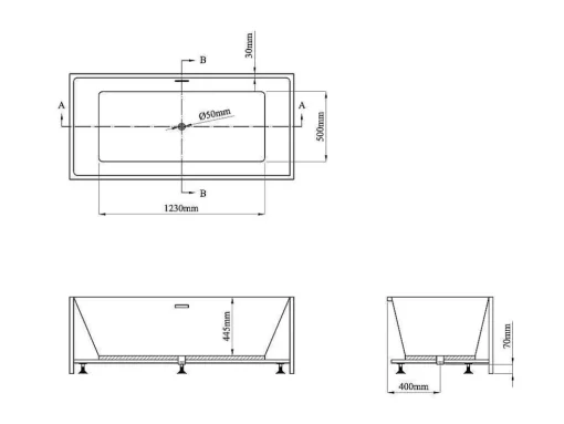 Baneira SemiClássica Retangular 248 L 170X80X58 Cm Branca Acrilica - Pikaia