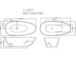 Banheira Autonoma Marbela - 190 L - 180*85*58Cm - Efeito Marmore - Preta