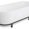 Banheira Clássica Oval Com Decoração Em Metal De 230 L, Dimensoes 160 X 75 X 60 Cm Cor Branco Em Acrilico - Pleco