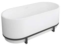 Banheira Clássica Oval Com Decoração Em Metal De 230 L, Dimensoes 160 X 75 X 60 Cm Cor Branco Em Acrilico - Pleco