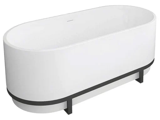 Banheira Clássica Oval Com Decoração Em Metal De 230 L, Dimensoes 160 X 75 X 60 Cm Cor Branco Em Acrilico - Pleco