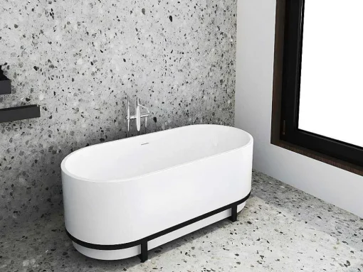 Banheira Clássica Oval Com Decoração Em Metal De 230 L, Dimensoes 160 X 75 X 60 Cm Cor Branco Em Acrilico - Pleco