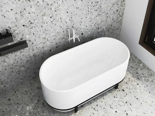 Banheira Clássica Oval Com Decoração Em Metal De 230 L, Dimensoes 160 X 75 X 60 Cm Cor Branco Em Acrilico - Pleco