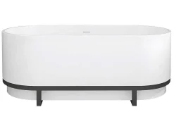 Banheira Clássica Oval Com Decoração Em Metal De 230 L, Dimensoes 160 X 75 X 60 Cm Cor Branco Em Acrilico - Pleco