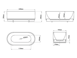 Banheira Clássica Oval Com Decoração Em Metal De 230 L, Dimensoes 160 X 75 X 60 Cm Cor Branco Em Acrilico - Pleco
