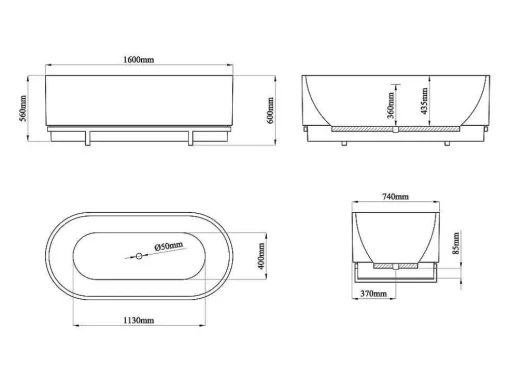 Banheira Clássica Oval Com Decoração Em Metal De 230 L, Dimensoes 160 X 75 X 60 Cm Cor Branco Em Acrilico - Pleco
