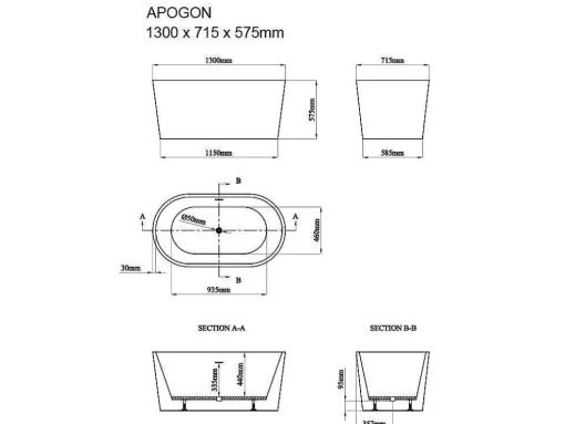 Banheira Clássica Oval De 180 L Dimensoes 130 X 71 X 58 Cm Cor Branco Em Acrilico - Apogon