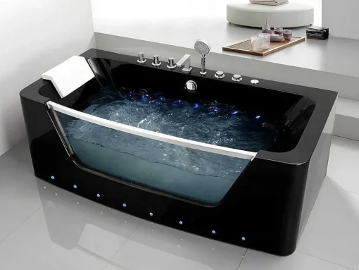 Banheira De Hidromassagem De Vidro Com Leds Dyona - 1 Péssoa - 260L - 170X85X58 Cm - Preto