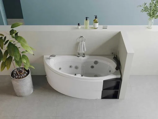 Banheira De Hidromassagem Assimetrica Branca Com Nichos, 1 Lugar, 150X100 Cm, Canto Direito - Luana
