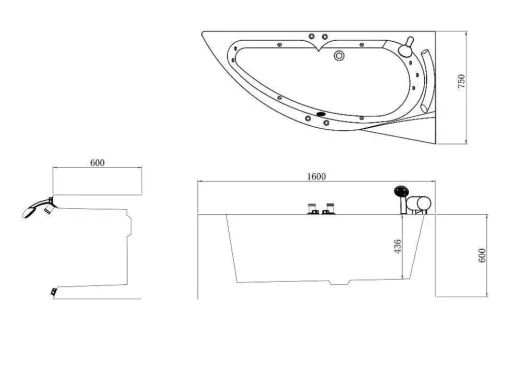 Banheira De Hidromassagem Assimetrica Branca Com Nichos, 1 Lugar, 150X100 Cm, Canto Direito - Luana