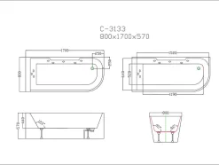 Banheira De Hidromassagem Envidracada Aria Preta - 1 Lugar - 263L - 80*170*57 Cm