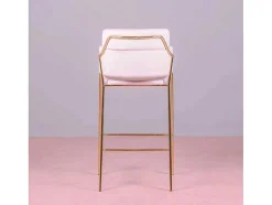 Banqueta De Design Estofada Em Veludo E Pernas Douradas - Cruiser - Rosa