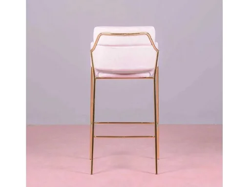 Banqueta De Design Estofada Em Veludo E Pernas Douradas - Cruiser - Rosa