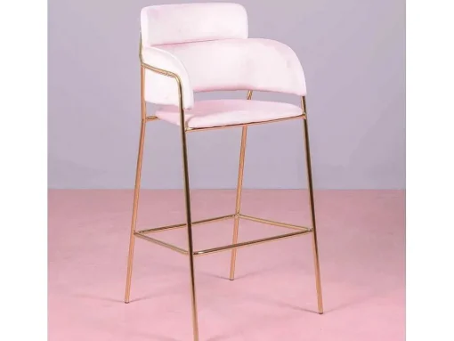 Banqueta De Design Estofada Em Veludo E Pernas Douradas - Cruiser - Rosa